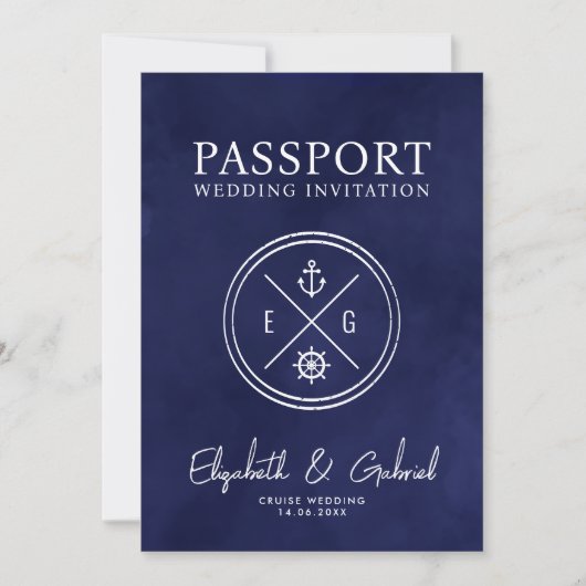 Navy Blue Passport Destination Wedding Cruise Einladung (Vorderseite)