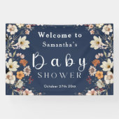 Navy Blue Pastel Boho Wildblume Babydusche Banner (Horizontal)