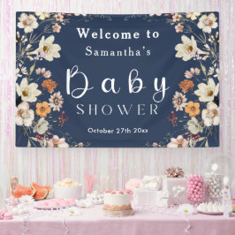 Navy Blue Pastel Boho Wildblume Babydusche Banner
