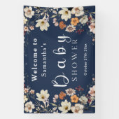 Navy Blue Pastel Boho Wildblume Babydusche Banner (Vertikal)