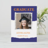 Navy Blue Pastel Foto Abschluss Einladung (Stehend Vorderseite)