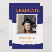 Navy Blue Pastel Foto Abschluss Einladung (Vorne/Hinten)