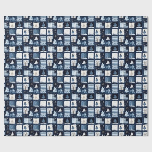 Navy Blue Patchwork Weihnachtsgeschenk Wrapping Pa Geschenkpapier (Flach)