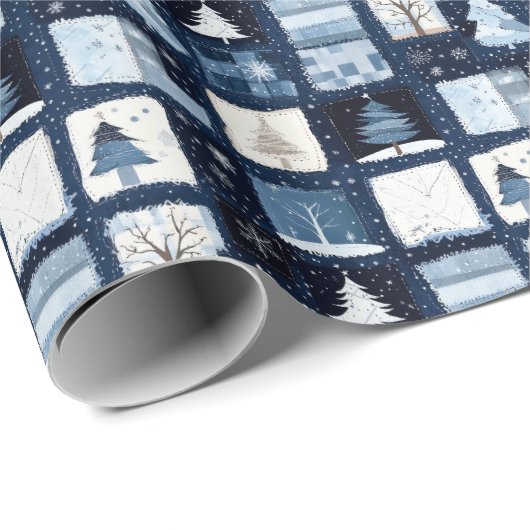 Navy Blue Patchwork Weihnachtsgeschenk Wrapping Pa Geschenkpapier (Rolleneckpunkt)