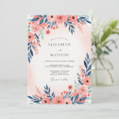 Navy Blue Peach Ethereal Spring Wedding Einladung (Stehend Vorderseite)