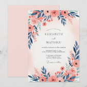 Navy Blue Peach Ethereal Spring Wedding Einladung (Vorne/Hinten)