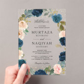 Navy Blue Peach Floral Muslim Wedding Acryleinladungen (Insitu (Handheld))