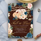 Navy Blue Peach Floral Pumpkin Wood Brautparty Einladung