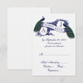 Navy Blue Peacock Wedding RSVP Karte (Vorne/Hinten)