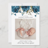 Navy Blue Peony Baby Foto Geburtserklärung Ankündigung (Vorderseite)