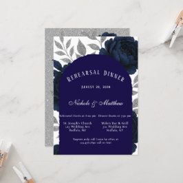 Navy Blue Peony & Silver Blätter Probe Dinner Einladung