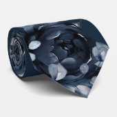 Navy Blue Peony Silver Eucalyptus Garden Wedding Krawatte (Gerollt)