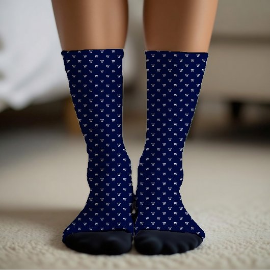 Navy Blue Personal Monogram Pattern Socken