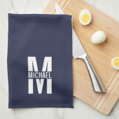 Navy Blue Personalisiert Bold Monogram und Name Geschirrtuch (Viertel Falte)