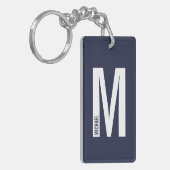 Navy Blue Personalisiert Bold Monogram und Name Schlüsselanhänger (Vorderseite links)