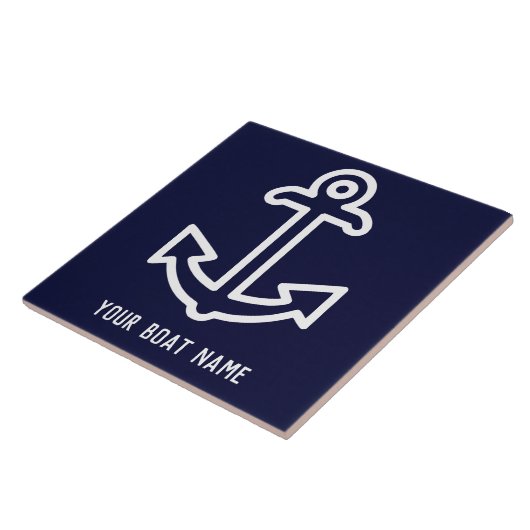 Navy Blue Personalisiert Bootanchor Keramik Tile Fliese (Seite)