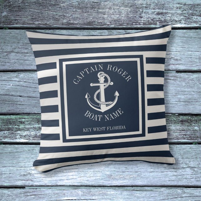Navy Blue Personalisiert Captain Nautical Anchor Kissen (Navy Blue Personalized Captain Nautical Anchor Throw Pillow)