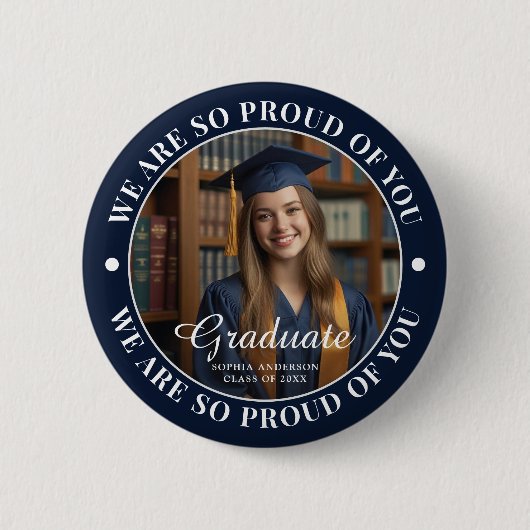 Navy Blue Personalisiert Graduate Foto Abschluss Button (Vorderseite)