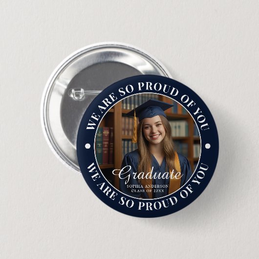 Navy Blue Personalisiert Graduate Foto Abschluss Button (Vorne & Hinten)