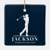 Navy Blue Personalisiert Monogram Golf Swing Keramikornament (Rückseite)