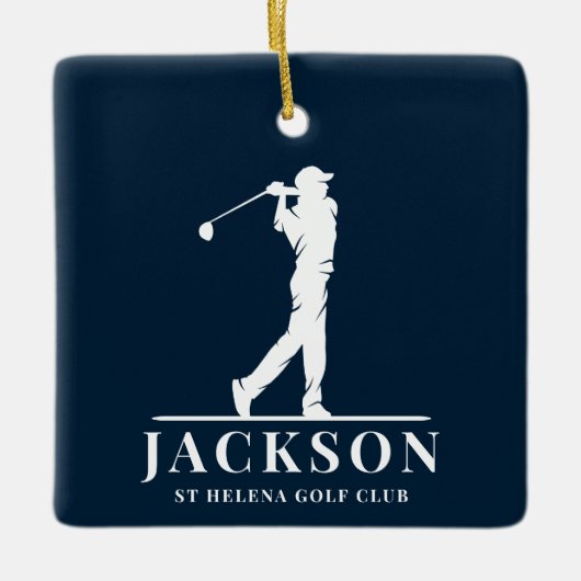 Navy Blue Personalisiert Monogram Golf Swing Keramikornament (Vorderseite)