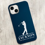 Navy Blue Personalisiert Monogram Golfer Case-Mate iPhone 14 Hülle<br><div class="desc">Dieses Design verfügt über einen Golfer,  der einen Club schwingt,  und hat zwei Textfelder,  mit denen man ihn personalisieren kann - vielleicht mit einem Namen und einem Namen des Golfteams oder eines Clubs.</div>