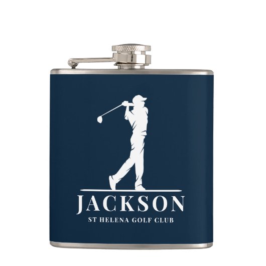 Navy Blue Personalisiert Monogram Golfer Flachmann (Vorderseite)