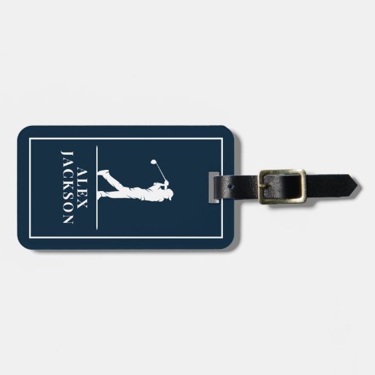 Navy Blue Personalisiert Monogram Golfer Gepäckanhänger (Vorderseite horizontal)