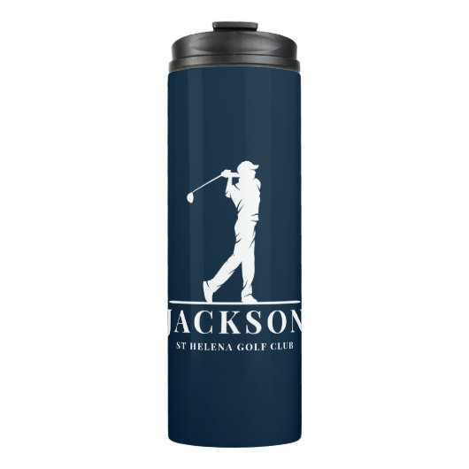 Navy Blue Personalisiert Monogram Golfer Thermosbecher (Vorderseite)