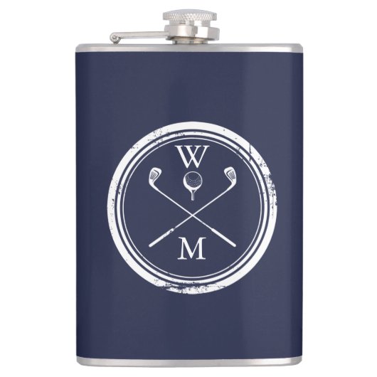 Navy Blue Personalisiert Monogram Initials Golf Flachmann (Vorderseite)