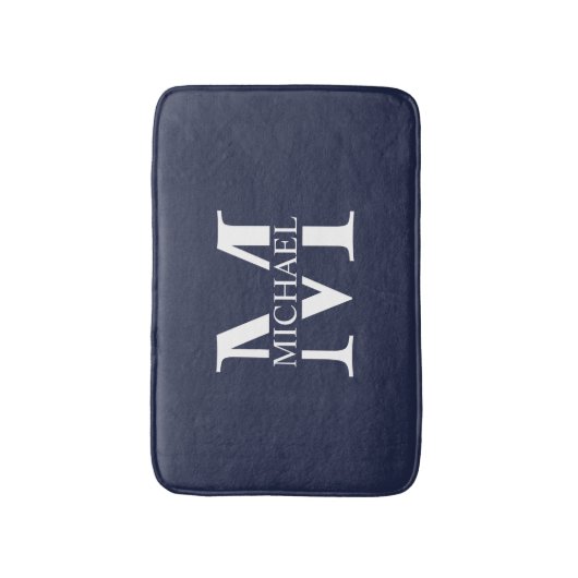 Navy Blue Personalisiert Monogram und Name Badematte (Vorderseite Vertikal)