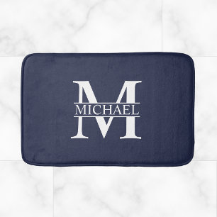 Navy Blue Personalisiert Monogram und Name Badematte