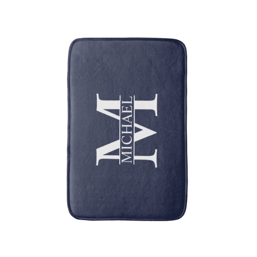 Navy Blue Personalisiert Monogram und Name Badematte (Vorderseite Vertikal)