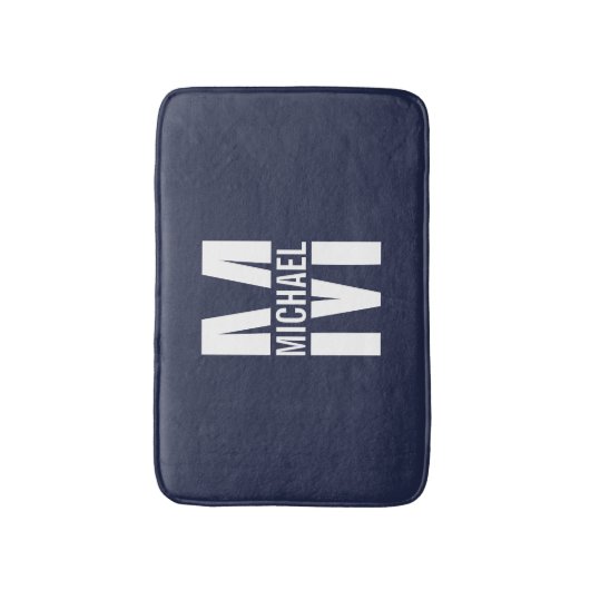 Navy Blue Personalisiert Monogram und Name Badematte (Vorderseite Vertikal)