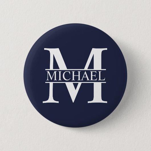Navy Blue Personalisiert Monogram und Name Button (Vorderseite)