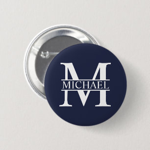 Navy Blue Personalisiert Monogram und Name Button