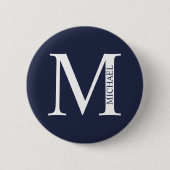 Navy Blue Personalisiert Monogram und Name Button (Vorderseite)