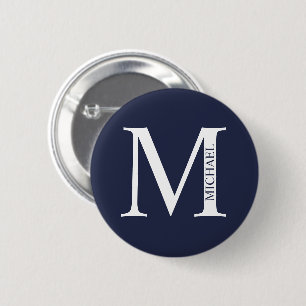 Navy Blue Personalisiert Monogram und Name Button