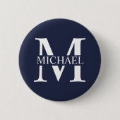 Navy Blue Personalisiert Monogram und Name Button (Vorderseite)