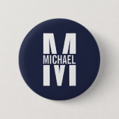 Navy Blue Personalisiert Monogram und Name Button (Vorderseite)