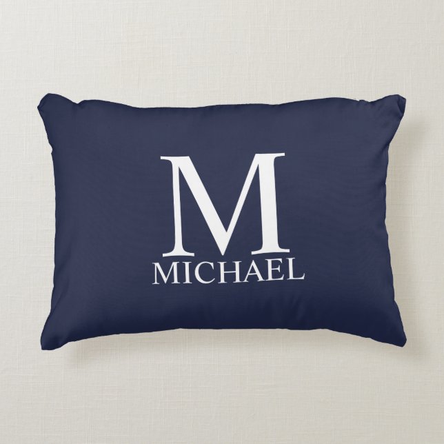Navy Blue Personalisiert Monogram und Name Dekokissen (Vorderseite)