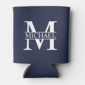 Navy Blue Personalisiert Monogram und Name Dosenkühler (Vorderseite)