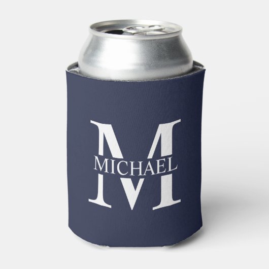Navy Blue Personalisiert Monogram und Name Dosenkühler (Kanne Vorderseite)