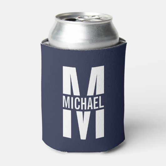 Navy Blue Personalisiert Monogram und Name Dosenkühler (Kanne Vorderseite)