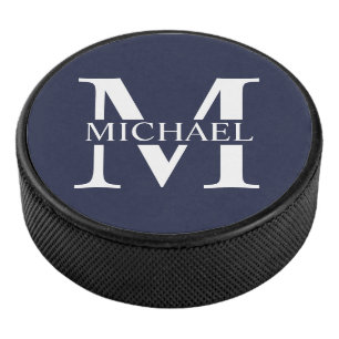 Navy Blue Personalisiert Monogram und Name Eishockey Puck