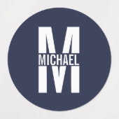 Navy Blue Personalisiert Monogram und Name Etiketten (Design 2)