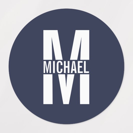 Navy Blue Personalisiert Monogram und Name Etiketten (Design 1)