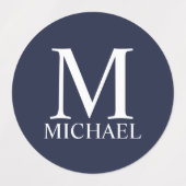 Navy Blue Personalisiert Monogram und Name Etiketten (Design 2)
