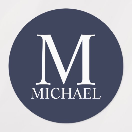 Navy Blue Personalisiert Monogram und Name Etiketten (Design 1)