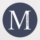 Navy Blue Personalisiert Monogram und Name Etiketten (Design 2)